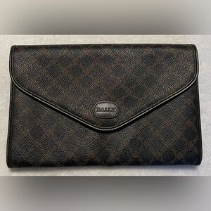 Bally‎ B Brown Canvas Envelope Clutch